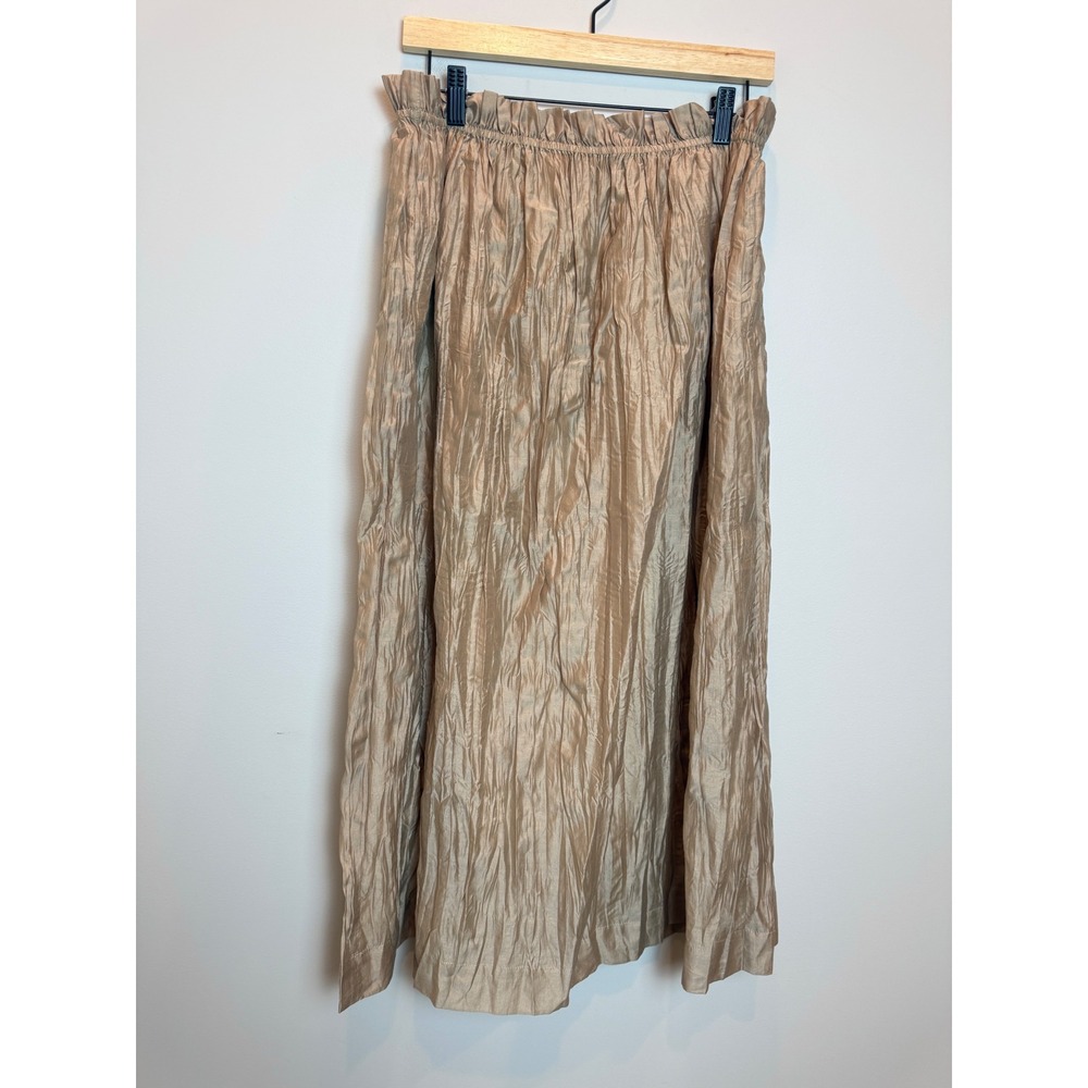J. Crew Crinkled Gathered Waist Skirt Long Midi S Tan Champagne Pull On Paperbag